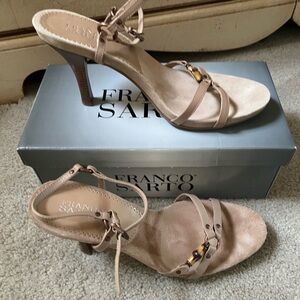 Franco Sarto Tan Strappy Heels with Sweet Bamboo Detail